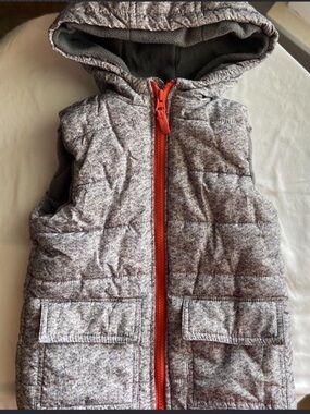 Little Me Gray Hooded Puffer Vest 4T Orange Zip Fleece Lined
